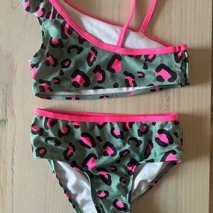 Kids Leopard Print Bikini with Pink Trim